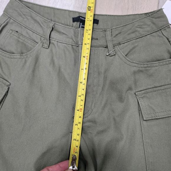 Forever 21 Womens Olive Cargo Pants Y2k Wide Leg Utility Multi Pocket Cotton S - Picture 11 of 13